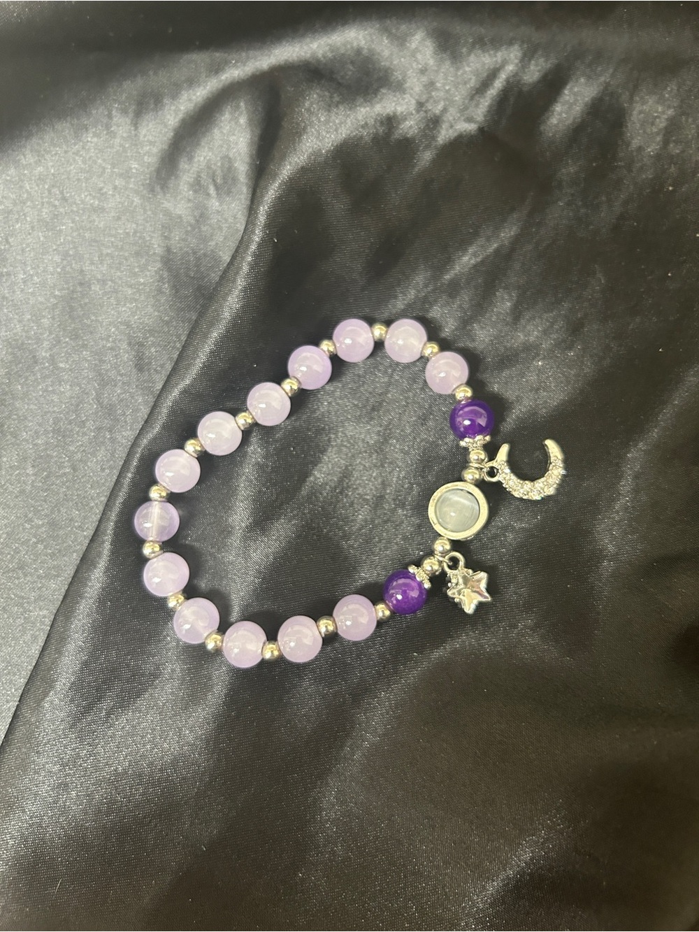 Pink and Purple Beaded Charm Bracelet with Moon & Star Accents